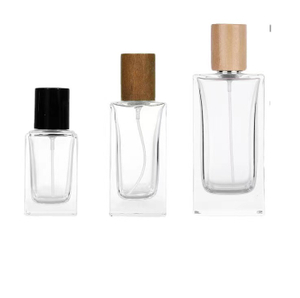 Frasco de vidro do pulverizador de perfume 30ml com tampa de madeira diferente 